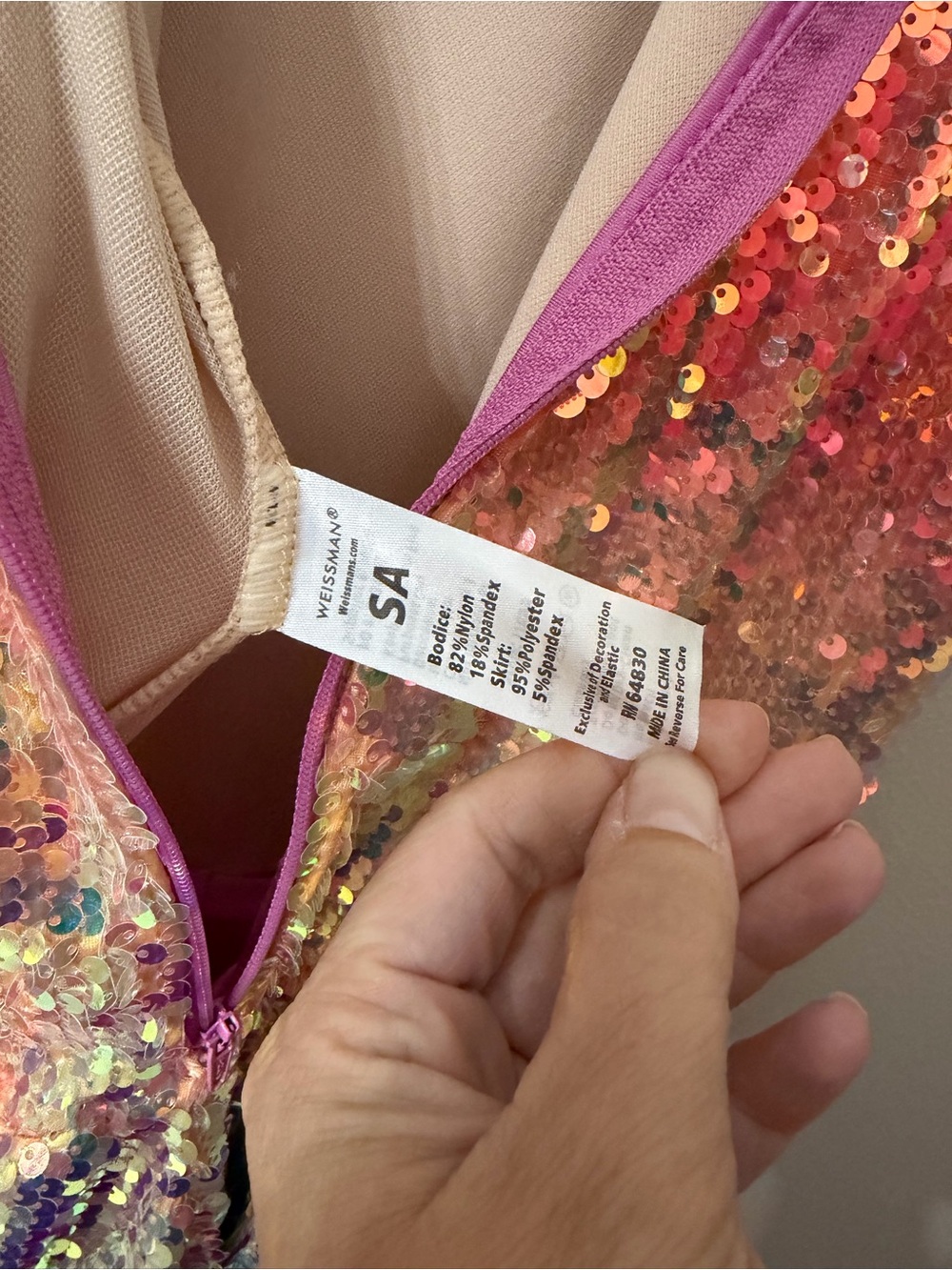 Weissman Pink to Blue Sequin Ombre Dance Dress costume - Picture 7 of 8